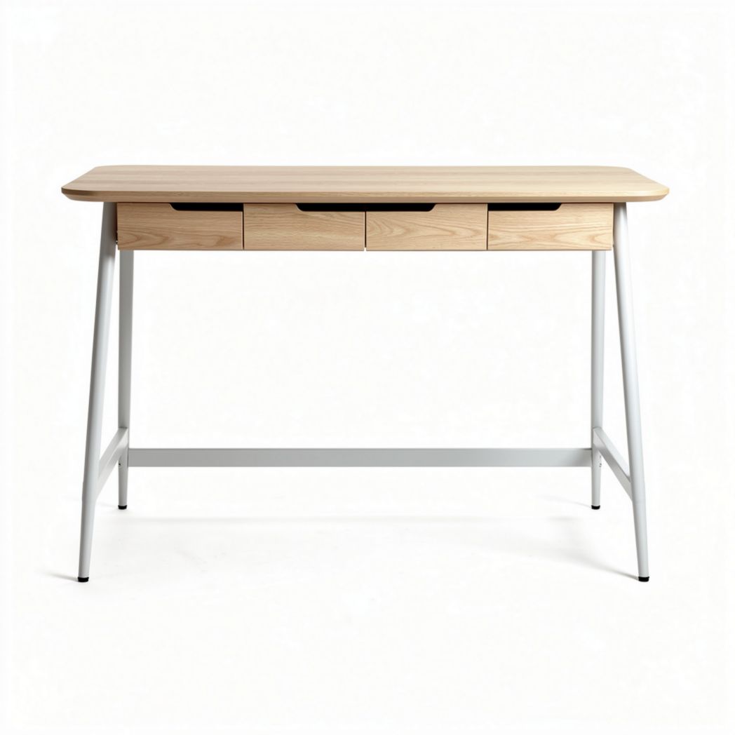 Mesa de escritório em madeira clara com estrutura metálica 120 x 60 x 75cm