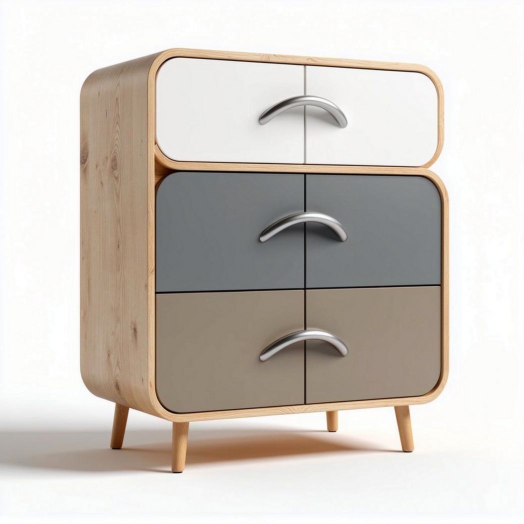 Cômoda moderna em madeira com quatro gavetas em tons neutros tamanho 60 x 40 x 80cm