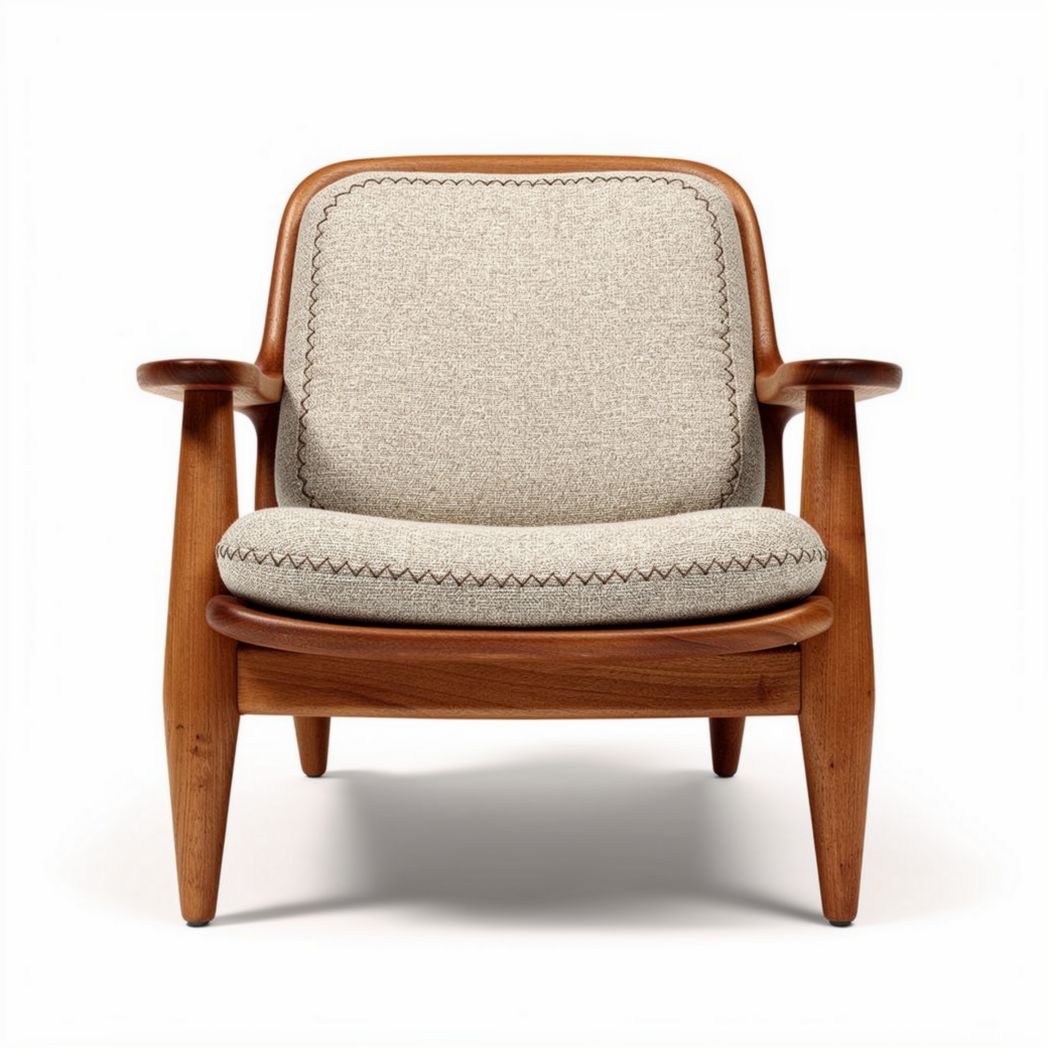 Cadeira de madeira com estofado em tecido bege e design moderno 80 x 80 x 80cm