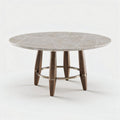 Mesa de jantar redonda em mármore cinza e base de madeira 80 x 80 x 75cm