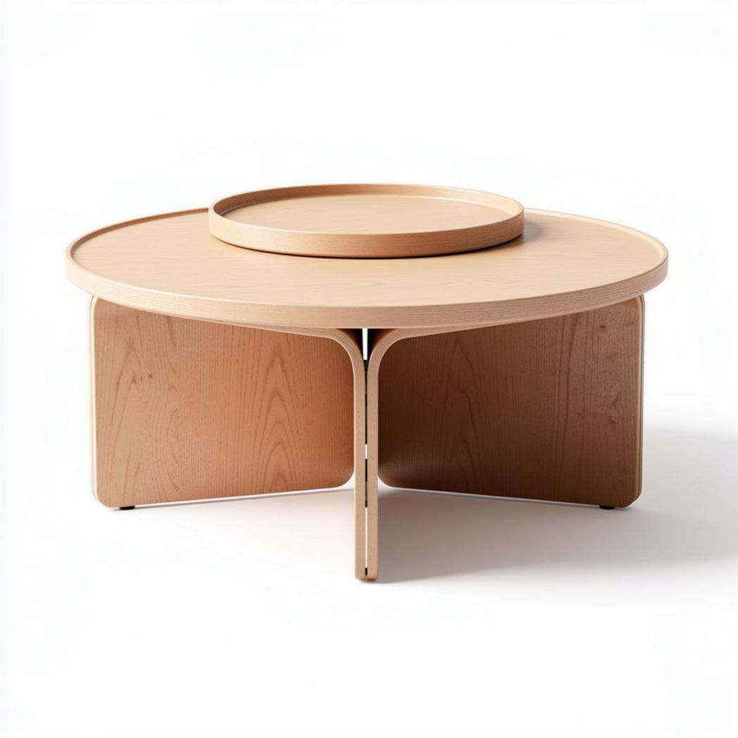 Mesa de centro redonda em madeira com diâmetro de 80 cm e altura de 35 cm