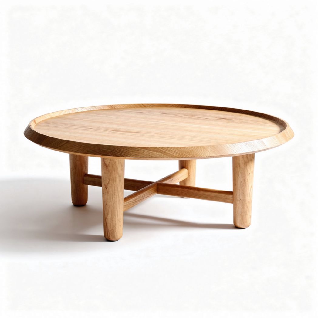 Mesa redonda de madeira de altura baixa 60 x 60 x 12cm acabamento natural